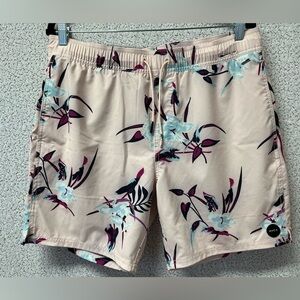 RVCA Club Board Shorts Pink Floral Print Swim Trunks Pockets | size Large